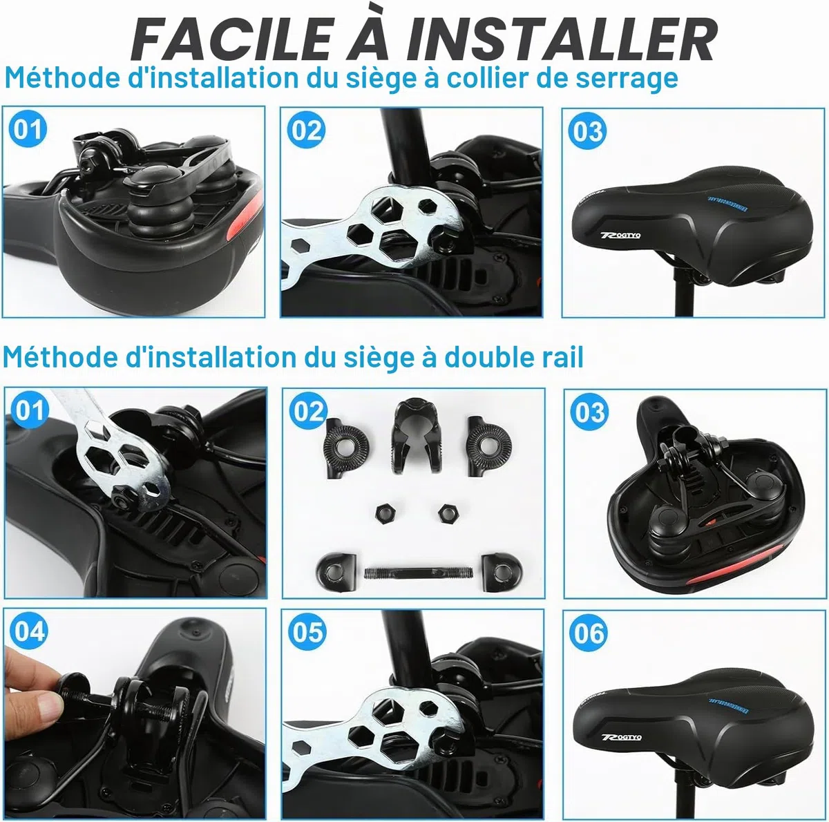 Selle de vélo Pro 2.0 en Gel - Large - Souple et Confortable - Respirante - Absorbe Les Chocs - Ergonomique - Mousse à mémoire de Forme - avec étanche