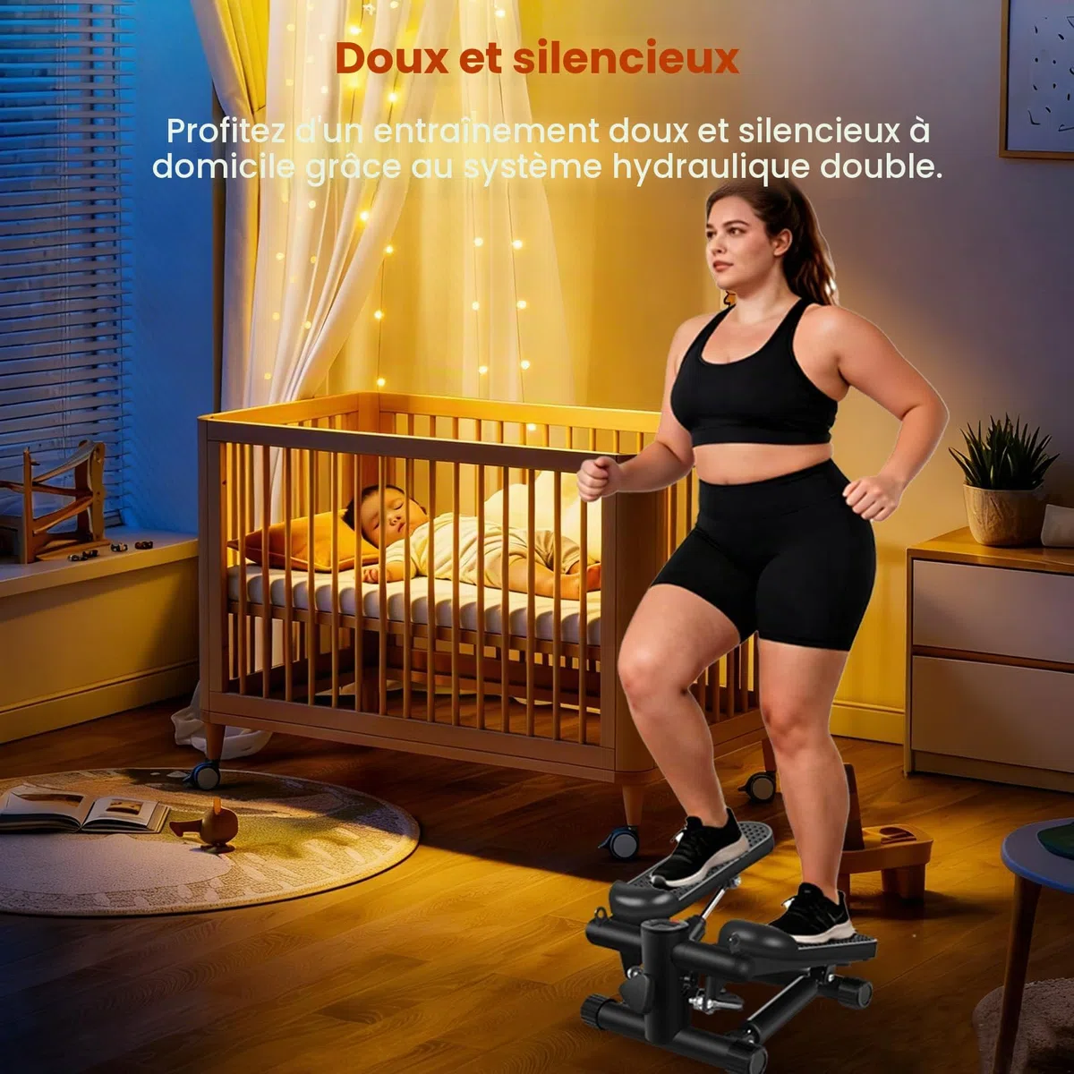 himaly Mini Stepper pour la Maison, Stepper Fitness pour Escaliers 100kg, Stair Stepper avec Bandes de Résistance, Appartement Stepper pour Les Jambes, Les Bras et Les Fessiers