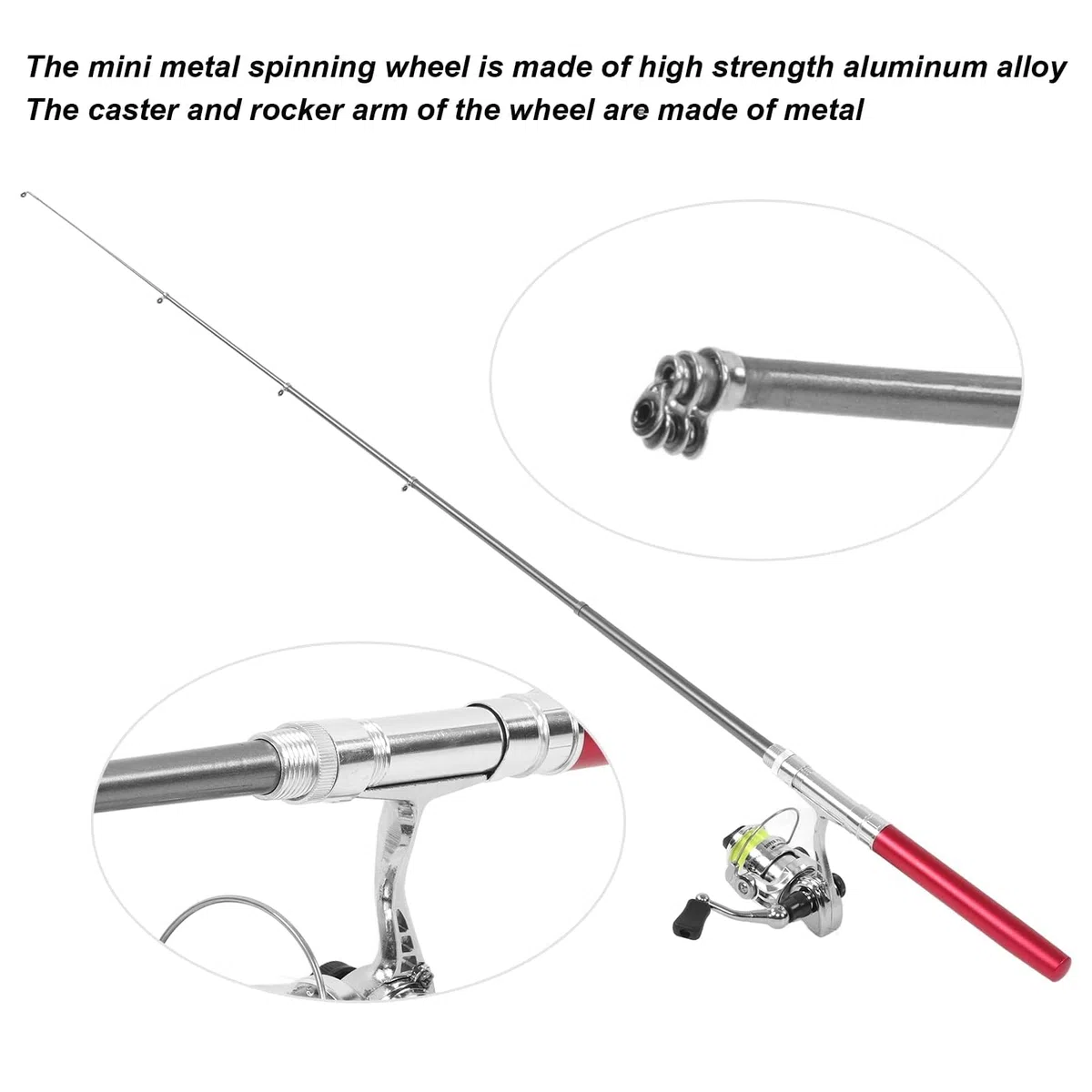 Canne à Pêche et Moulinet en Forme de Stylo, Pêche en Eau Douce et Salée, Rétractable, Rouge