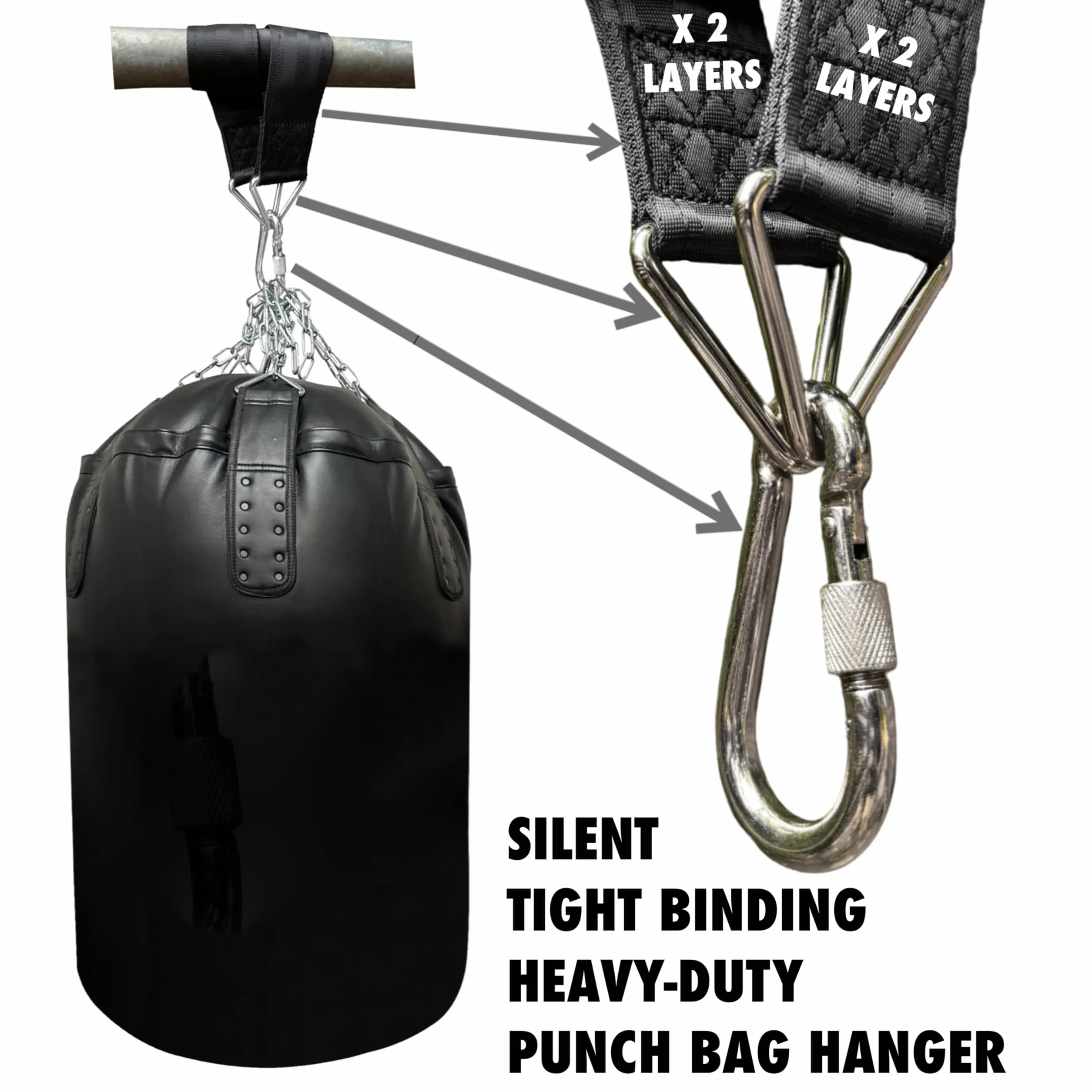 BULLDOZA – Sangle de Suspension Ultra-Résistante pour Sac de Frappe | 3 Tailles au Choix | Support Réglable et Durable pour Sac de Boxe | Idéal pour Home Gym et Entraînement