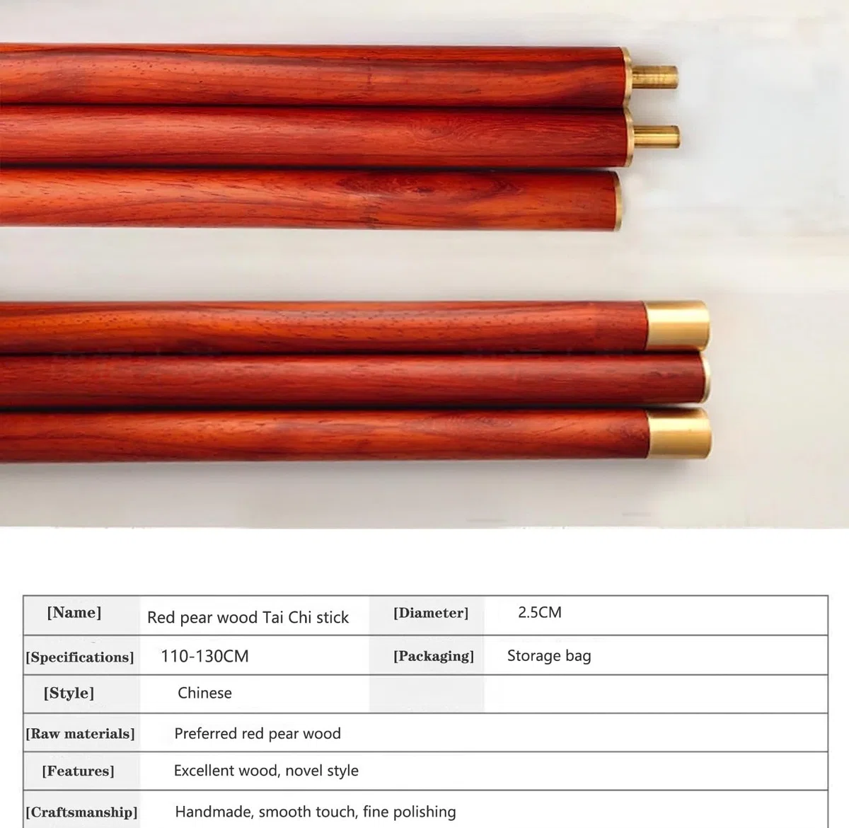 110-130Cm Bâton De Fitness Tai Chi,Bâton d'arts Martiaux en Bois, Règle De Tai Chi en Bois De Rose Massif Qigong Chinois Kungfu Entraînement Lent Fournitures Sportives avec Sac en Tissu