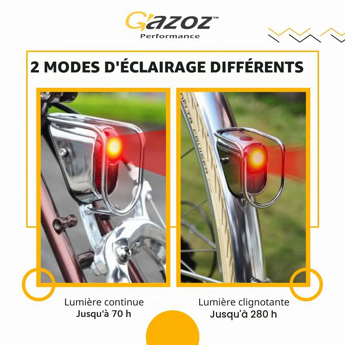 Feu arrière LED pour vélo, Lampe Vintage avec Aspect chromé - Accessoires de vélo de Tourisme Classique (LM-002)