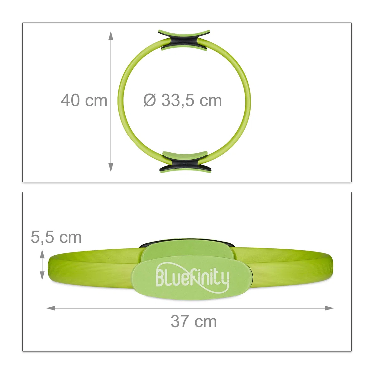 Relaxdays 2X Anneau Pilates, avec Exercices, Double poignée, rembourré, Cercle Yoga, Fibre de Verre, Ø 37 cm, Sport, Vert
