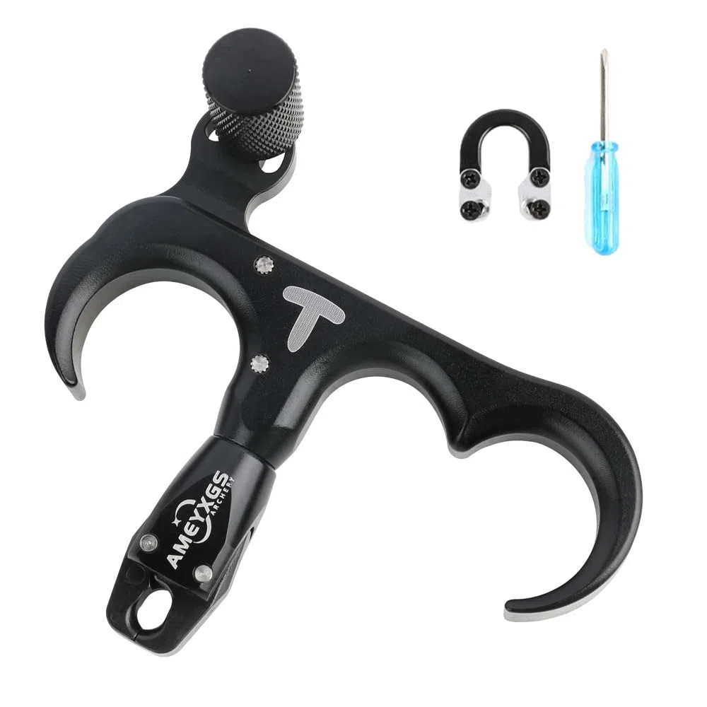 SHARROW Tir à Arc Décocheur Release Aids Arc Compound 3 Doigts Dégagement du Pouce Aluminium Aides à la Libération Arc à poulies avec Métal D Loop