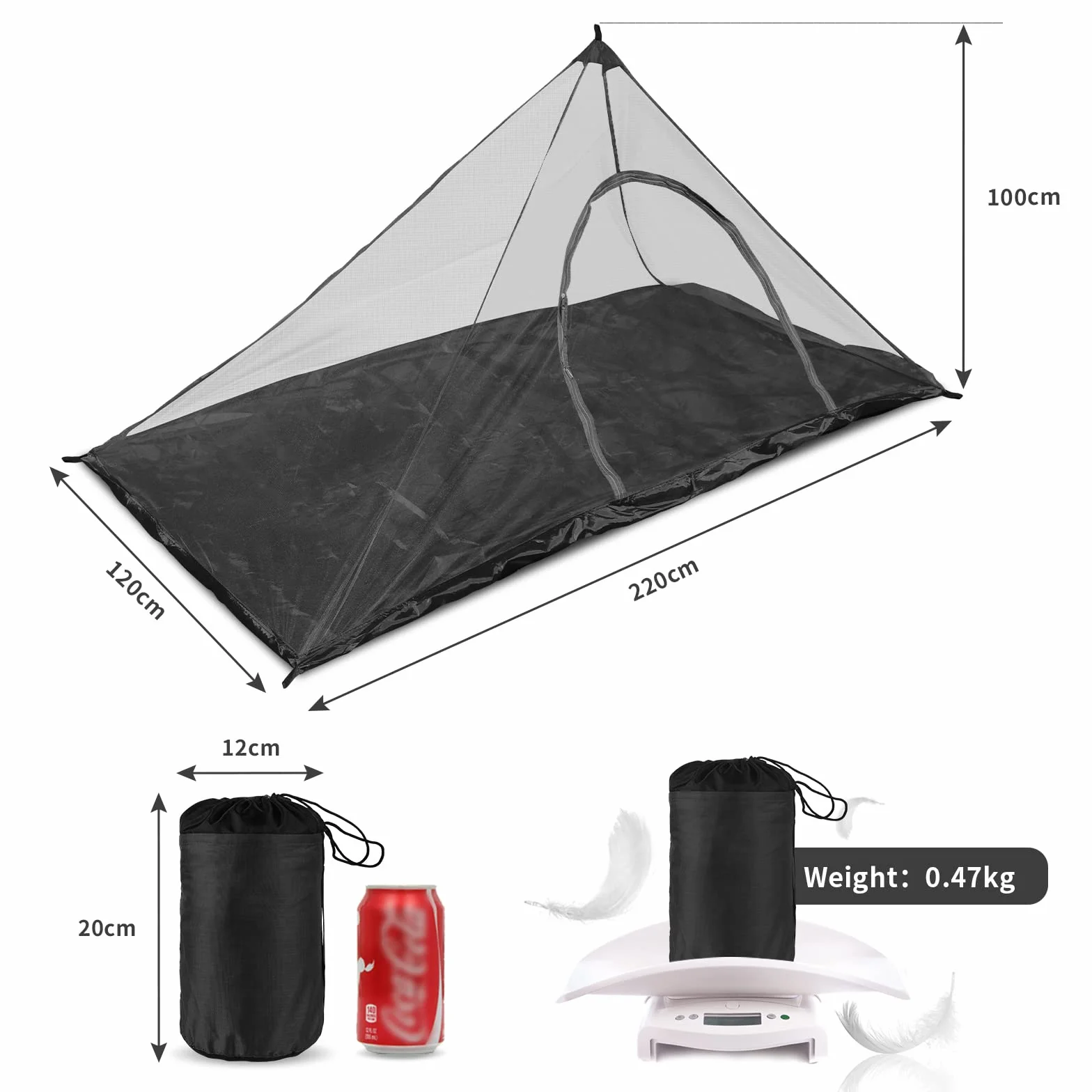 EFUTURETIME Moustiquaire Camping, 220 x 120 x 100cm, Voyage Léger Portable, Anti Moustique, Exterieur avec Porte Zippée pour Lit de Camping, Randonnée, Noir