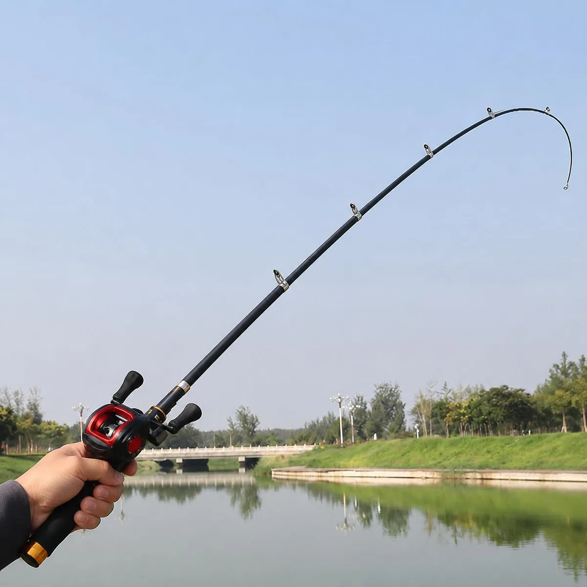 Kit Canne à Pêche 1,6m en Carbone, Moulinet et Accessoires Complets pour Carnassiers, Ruisseau
