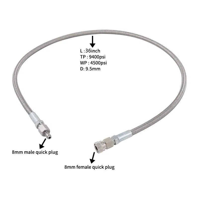 TUXING Rallonge de tuyau 4500 Psi Pcp Paintball Airsoft Fill Whip, système de charge Air Filling Station en acier inoxydable avec connecteur Qick 8 mm mâle et femelle