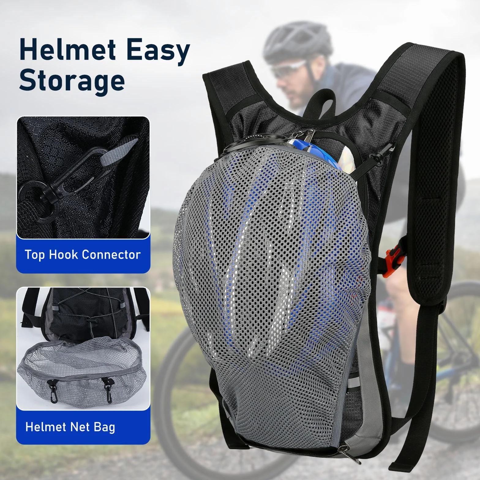 Sac à Dos d'Hydratation Running avec Vessie d'eau 2L & Filet à Casque, Sac Léger Respirant pour Trail, Randonnée, Cyclisme VTT, Marathon - Sangle Ajustable Homme Femme