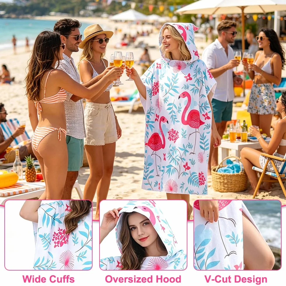 Poncho De Bain Adulte, Poncho Piscine Femme avec Capuche, Peignoir Piscine Femme, Peignoir À Langer en Éponge pour Femmes Et Hommes Natation Plage Surf Plongée Bain À Domicile