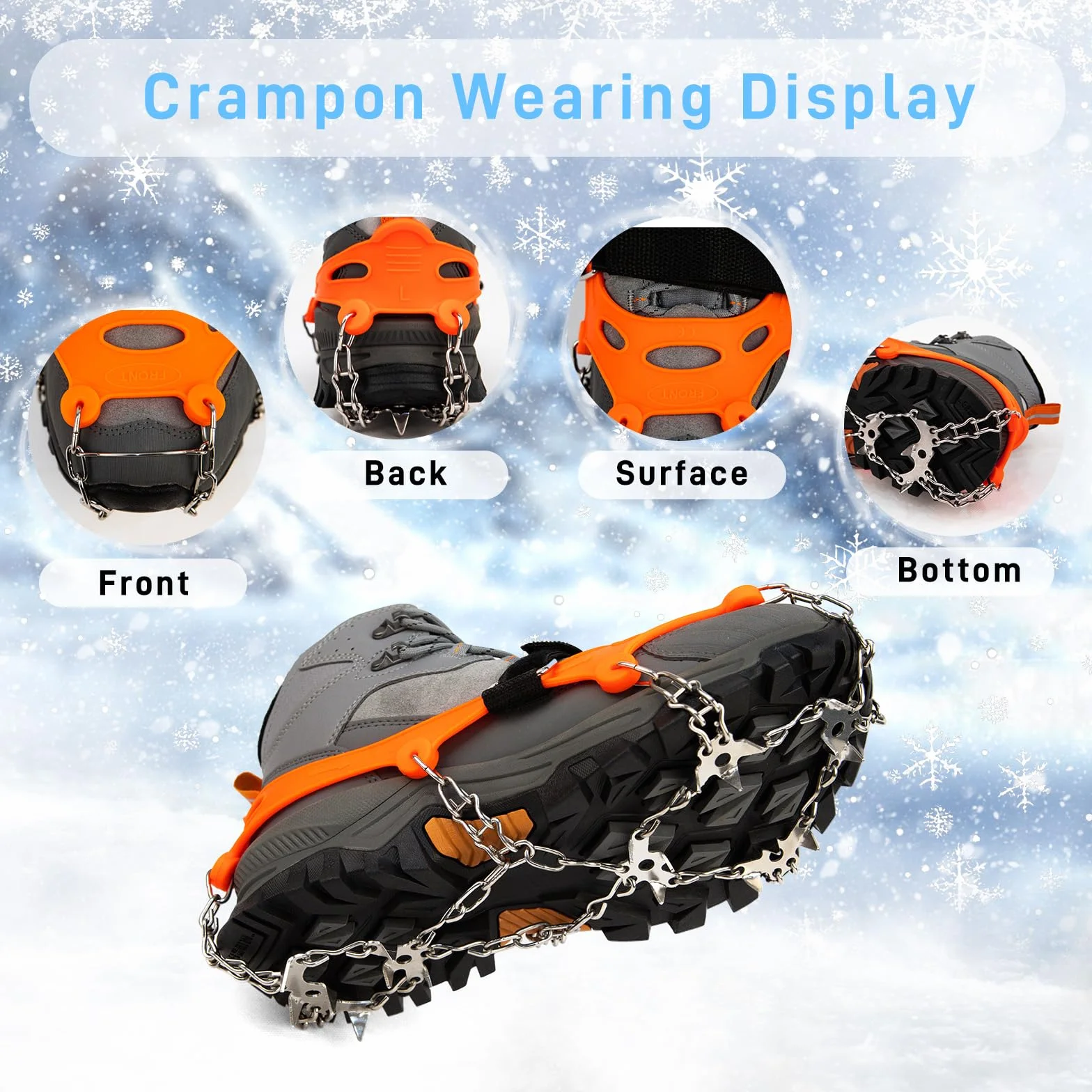 Vdealen Crampon pour Chaussures de Randonnée Antidérapent avec 19 Crampons Inoxydable Crampons pour la Marche, pour Neige Activités Le Jogging, l'escalade et la Trail