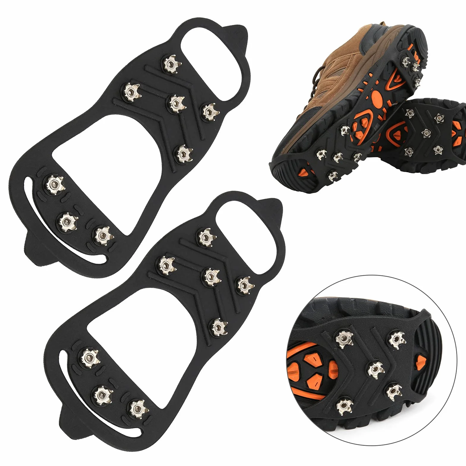 Couvre-Pointes de Chaussures, Crampons Antidérapants en Acier Inoxydable à 8 Dents avec Silicone Flexible, pour la Marche sur Neige en Plein Air, la Randonnée, L'alpinisme,