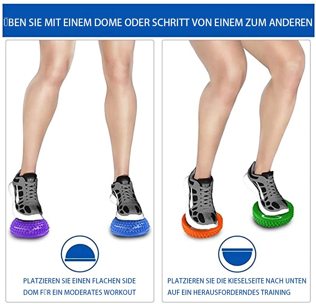 RANCER Lot de 2 boules d'équilibre avec pompe à air - Hérisson d'équilibre - Fitness - Demi-sphère - Pour gymnastique et yoga - Pour enfants et adultes
