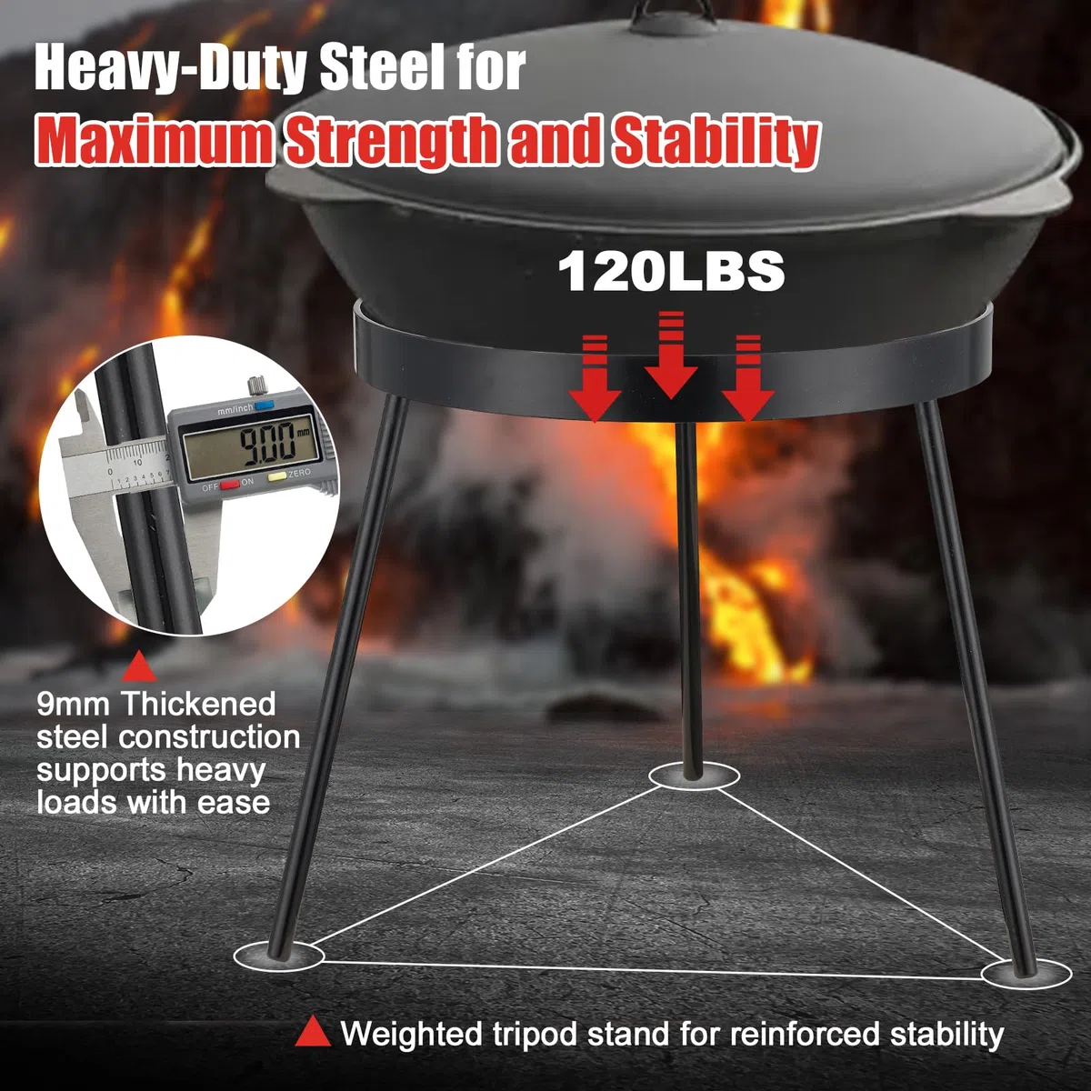 Trépied pour feu de Camp pour la Cuisine – Équipement de Cuisine pour feu de Camp, Support de Foyer extérieur, trépied de Camping Portable en Fonte pour Four hollandais, Barbecue, Chalet, Foyer