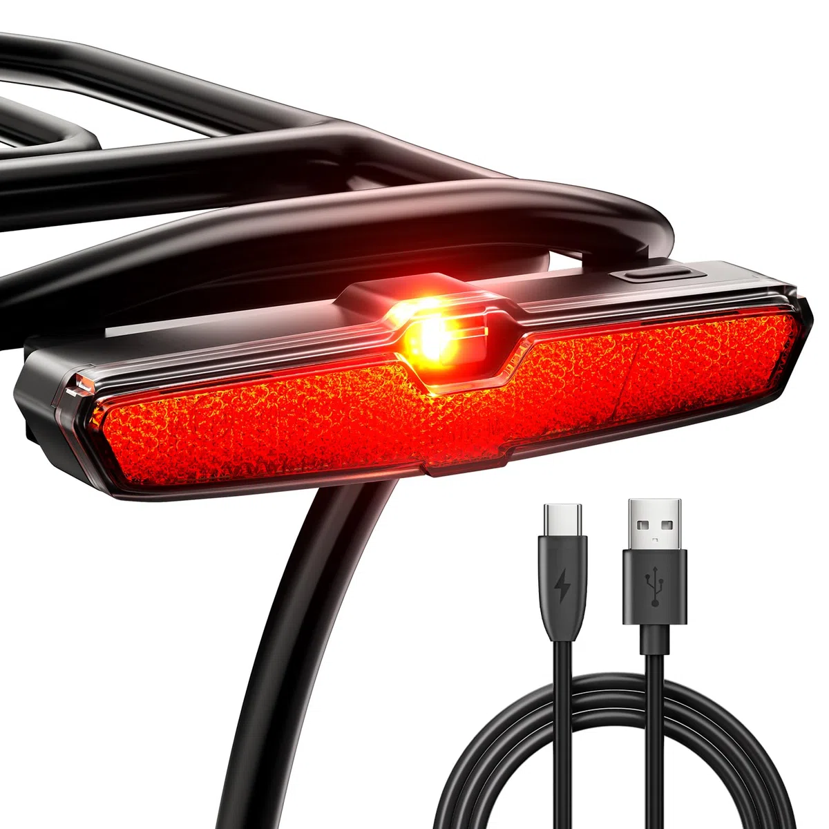 LINGHUANG Feu Arrière de Vélo à LED USB Rechargeable, Étanche IPX5 Feu Arrière de Vélo Brake-Sensing, pour Cyclysme VTT, VTC, Bicyclette