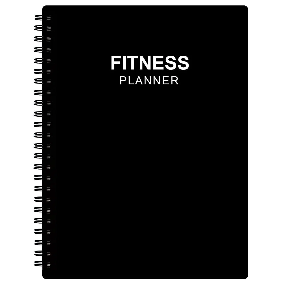 Journal de fitness pour homme et femme – Journal d'entraînement A5 pour suivre la perte de poids, la gym, les progrès de musculation, suivi quotidien de santé et de bien-être, noir, 14,8 x 21 cm