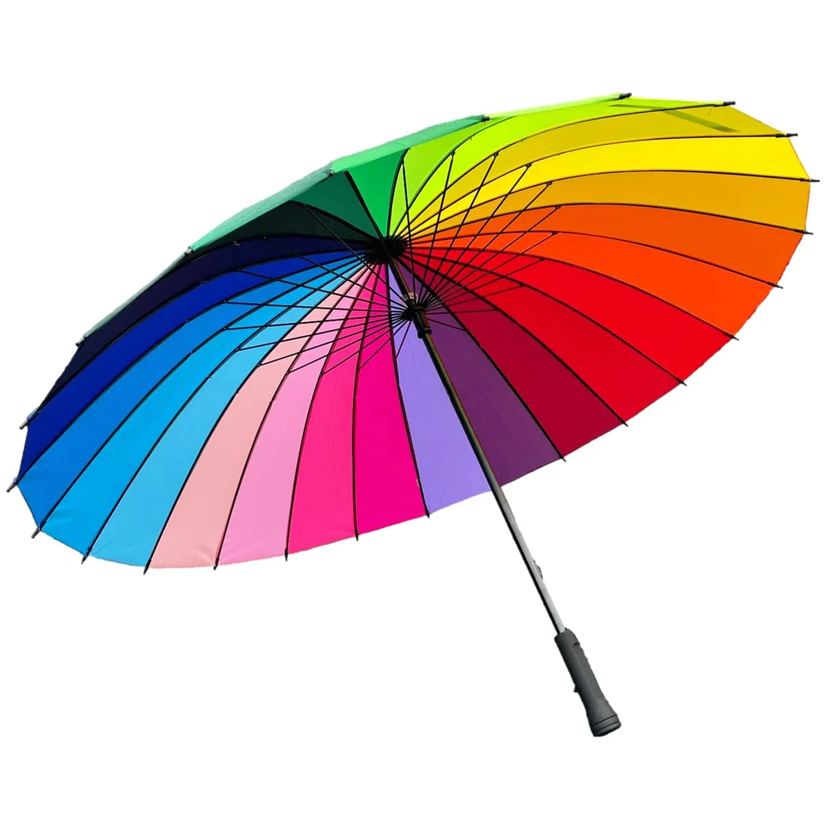 ThreeH Doublé Canne Anti Vent Parapluie Golf Ouverture 24 côtes Voyage Parapluie Grande Taille KS07,Rainbow