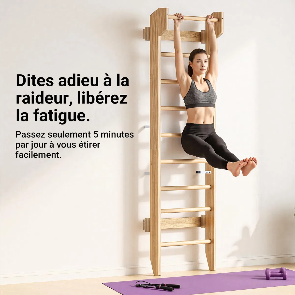 COSYLAND Espalier en Bois, Échelle Suédoise de Gym pour Adultes,Structure Murale Robuste Jusqu’à 100KG, Espalier Polyvalent pour Musculation, Étirements et Entraînement à Domicile