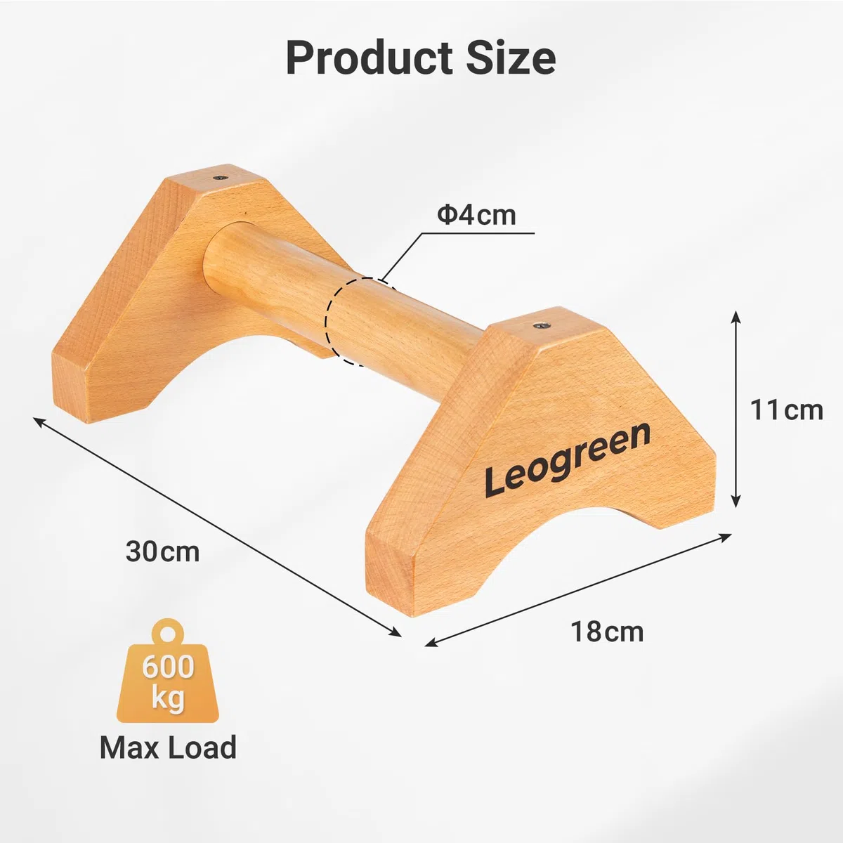 Leogreen Barres Parallèles en Bois 30cm, Lot de 2 poignées de pompes avec tapis en caoutchouc, Bandes Antidérapantes et Sac de Rangement, Poignées parallettes pour gymnastique, fitness, Calisthenics