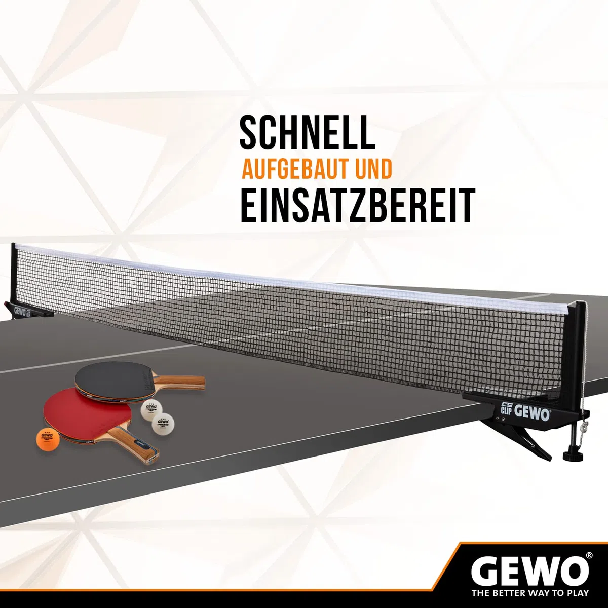GEWO CS Clip - Filet de Tennis de Table Robuste pour Table de ping-Pong - Garniture en métal à Clipser avec vis de réglage en Hauteur et Structure en Maille résistante - Noir - 183 cm de Long