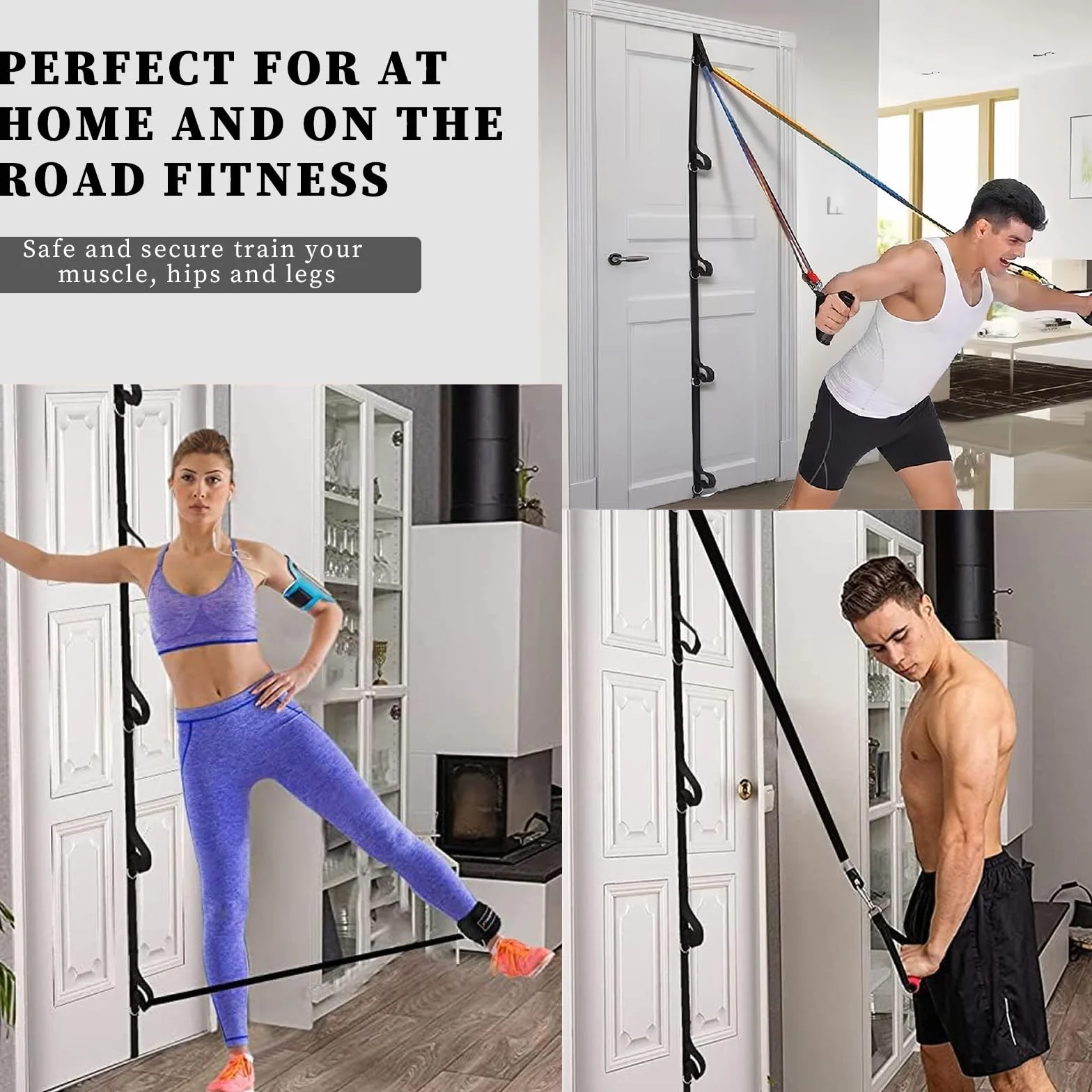 Sangle d'ancrage Porte pour Exercices Bandes Résistance, Ancre de Porte Bande Résistance Portable pour Entraînement, Fixation Multi-Points d'ancrage pour Fitness Maison, Facile à Installer