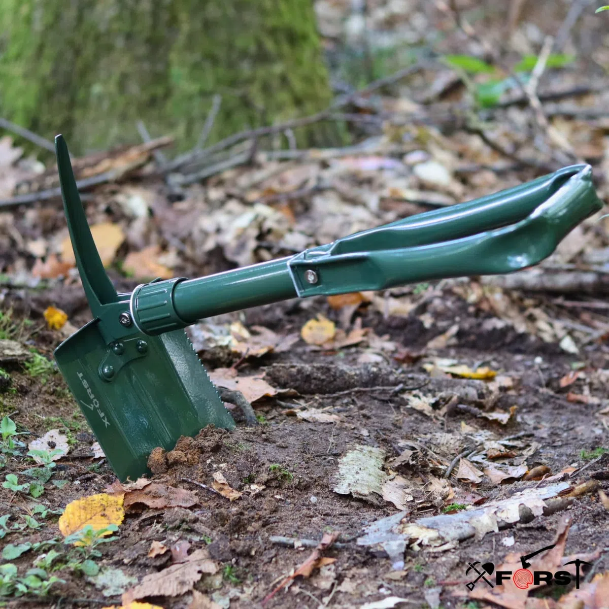 Xforst Set : Pelle Pliante KS1 Multifonction (Pelle et Pioche) avec Étui + Couteau de Survie X-K9.4 – Idéale pour Camping, Survie, Jardinage et Outdoor