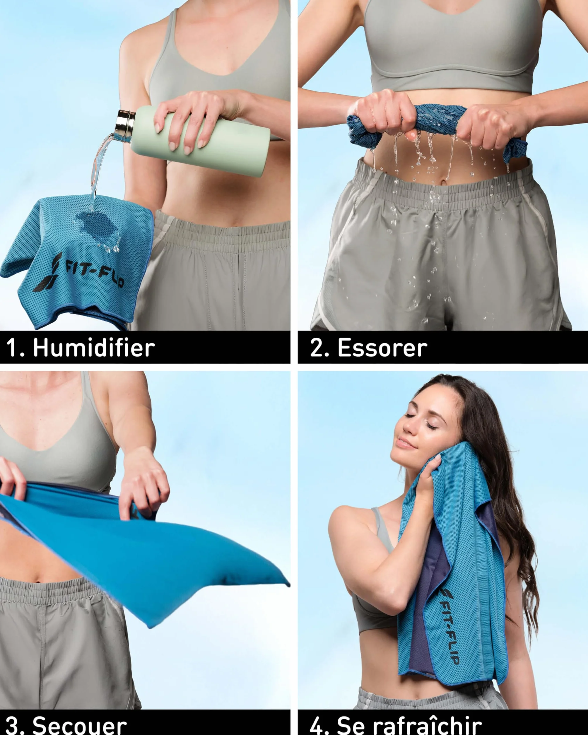 Fit-Flip Serviette rafraîchissante Lot de 3 – Serviette de Refroidissement pour randonnée, Marche, Tennis, Voyages – Serviettes rafraîchissantes pour Le Cou, Serviette fraîcheur, Airflip Cool Towel