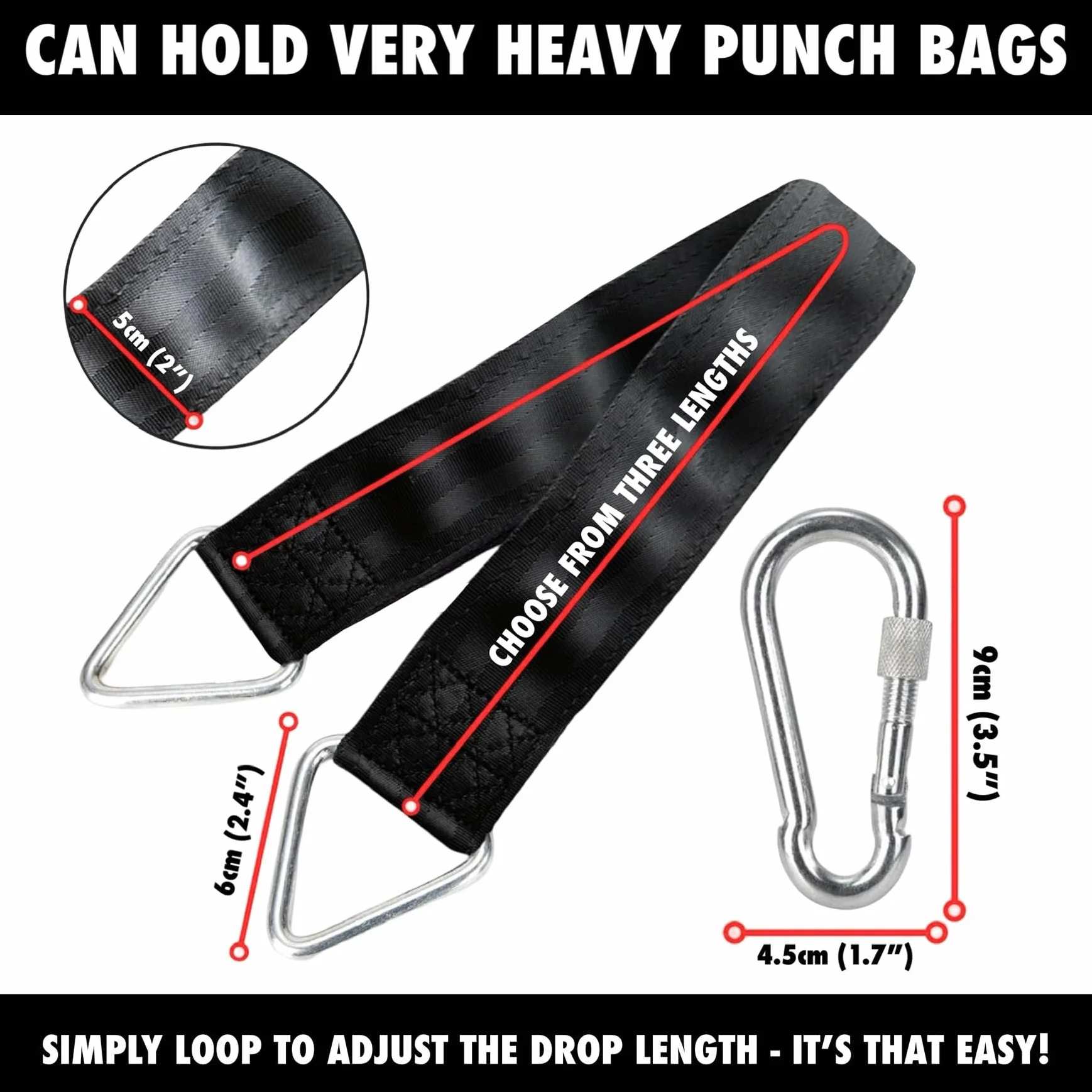 BULLDOZA – Sangle de Suspension Ultra-Résistante pour Sac de Frappe | 3 Tailles au Choix | Support Réglable et Durable pour Sac de Boxe | Idéal pour Home Gym et Entraînement