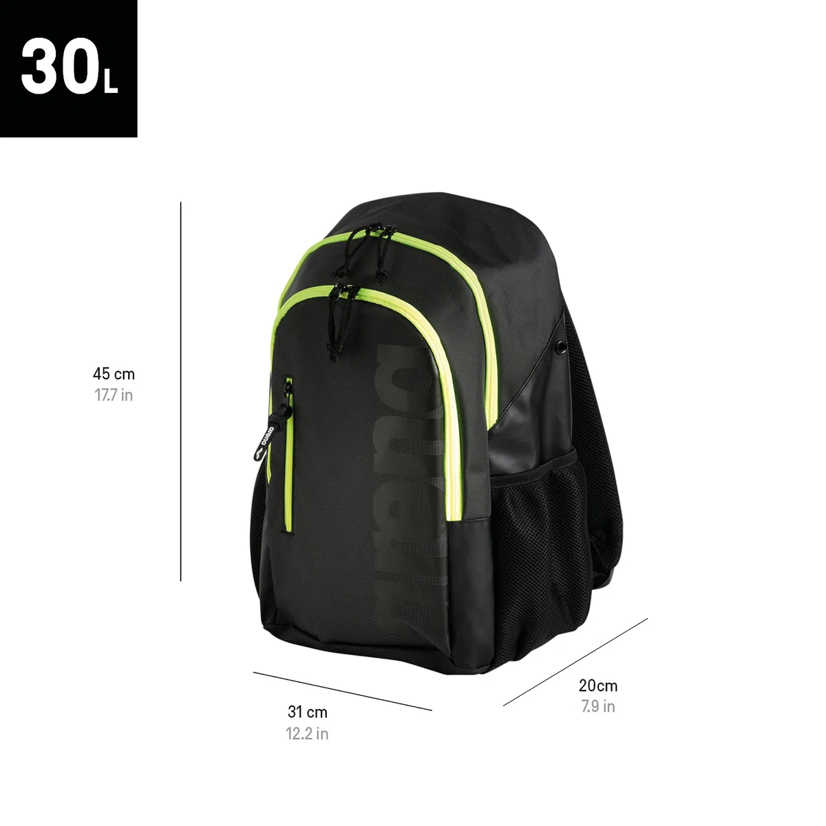 Arena Spiky III Backpack 30 Sac à Dos de Sport pour Piscine, Plage, Fitness et Loisirs, Sac de Voyage en Tissu Imperméable pour Vêtements Mouillés avec Sangles Rembourrées, Sac à Dos pour École, 30 L