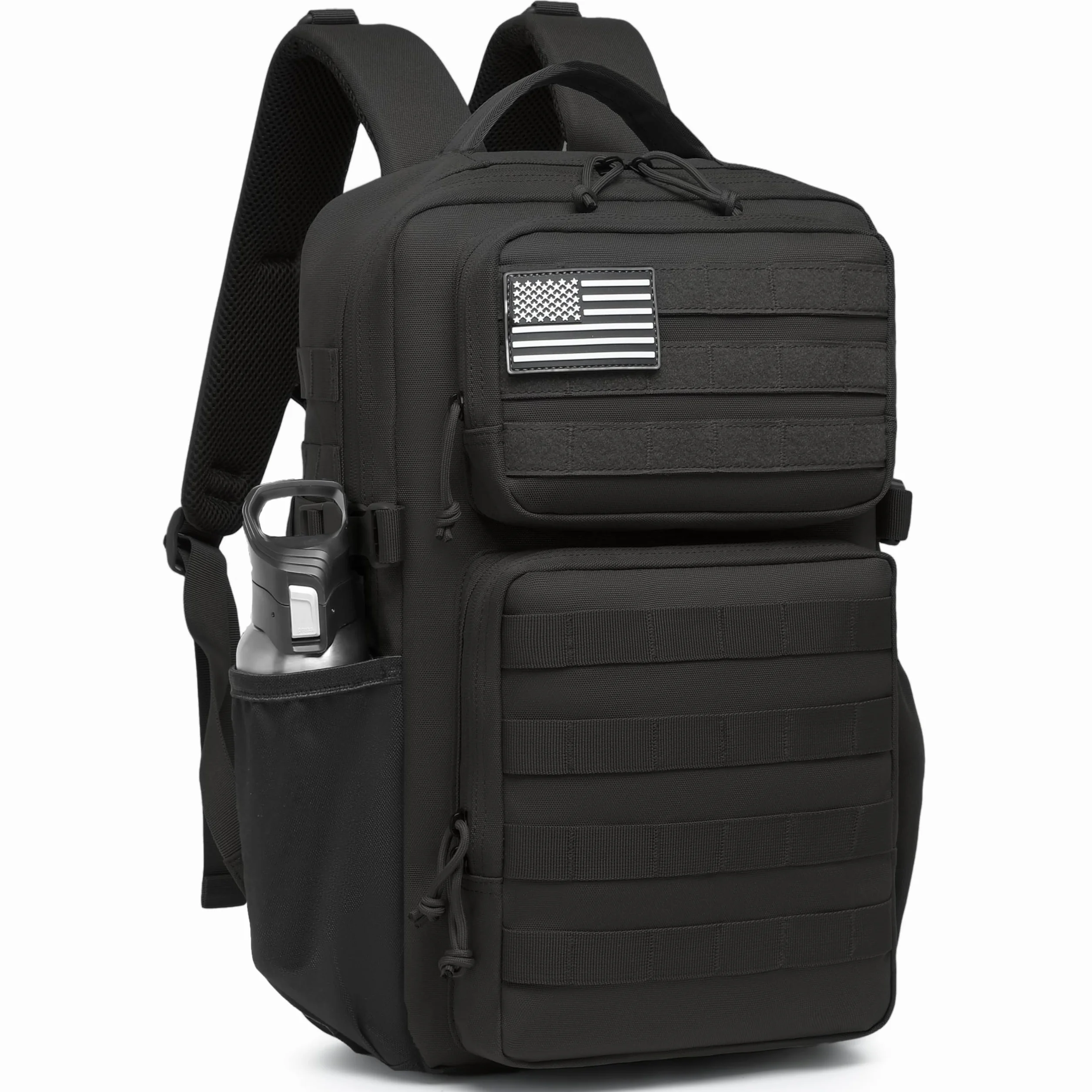 Sac à dos tactique militaire pour homme - Étanche - Sac d'assaut de 3 jours - Sac Molle avec porte-bouteille d'eau, Noir , 25L