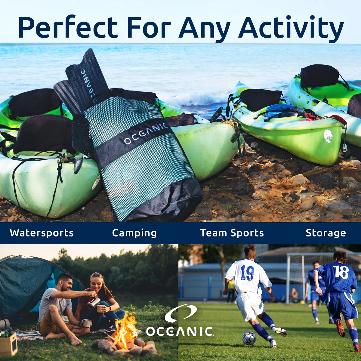 Oceanic Sac de plongée avec tuba, sac de plongée XL en maille, léger, séchage rapide, sangles rembourrées, poche intérieure, idéal pour la plongée avec tuba, équipement de plage et sports de plein air