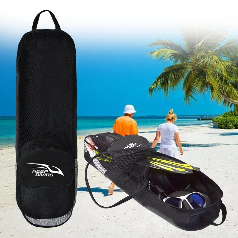 Sac de plongée portable en maille, sac de plongée, palmes, équipement de plongée, avec bandoulière réglable et poche extérieure, pour la natation, la plongée avec tuba, équipement de plongée
