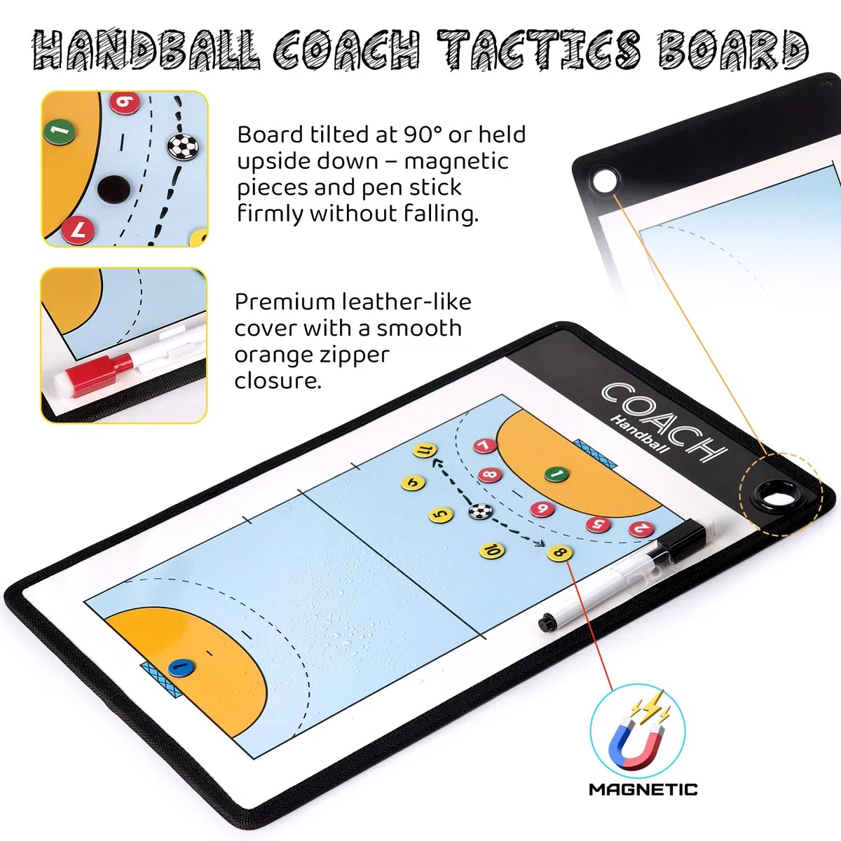 RoseFlower Tableau Tactique Handball, Tableau Magnétique Handball, Plaquette Handball Coach avec Stylo Aimants, Plaquette Entraineur Handball Tableau Coach pour l'entraînement et Les Compétitions