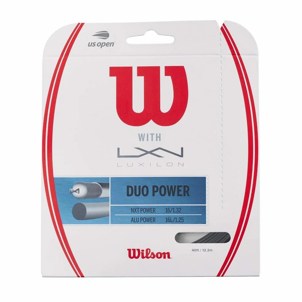WILSON Cordages de Raquettes/Luxilon, Duo Feel, Rouleau de 12,2 mètres, Cordage Hybride Entre Element Luxilon et NXT, Couleur Bronze/Neutre, Unisexe, WRZ949721