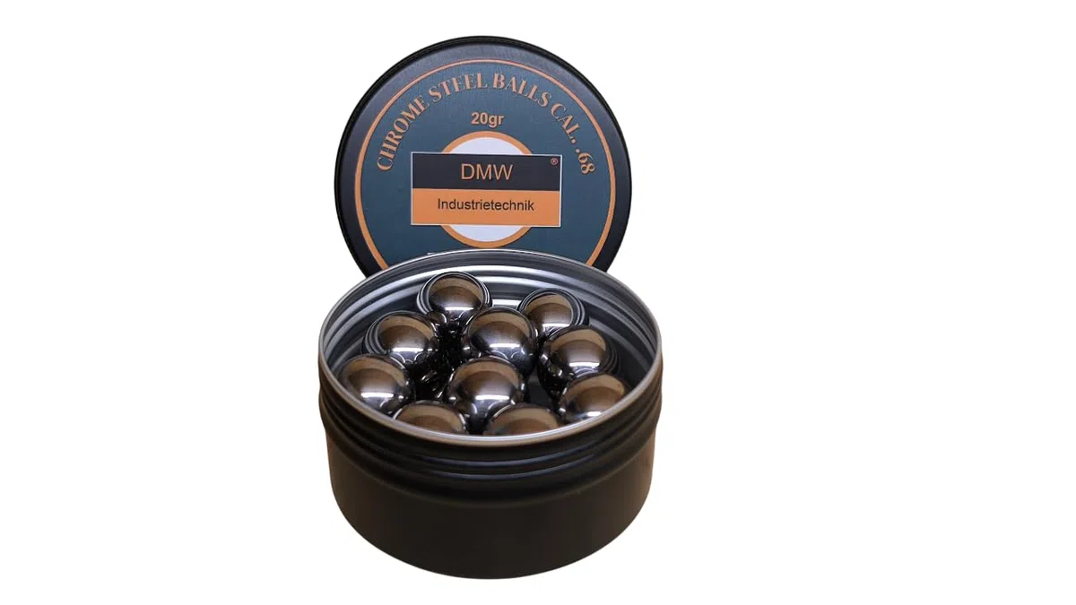 Lot de 20 billes Cal .68 pour billes en acier chromé HDS 68 Qualité industrielle durcie précisément sur mesure RAM T4E Matériau : 1.3505 (100Cr6 - Acier à Roulement) Dureté : entre 60 et 66 HRC