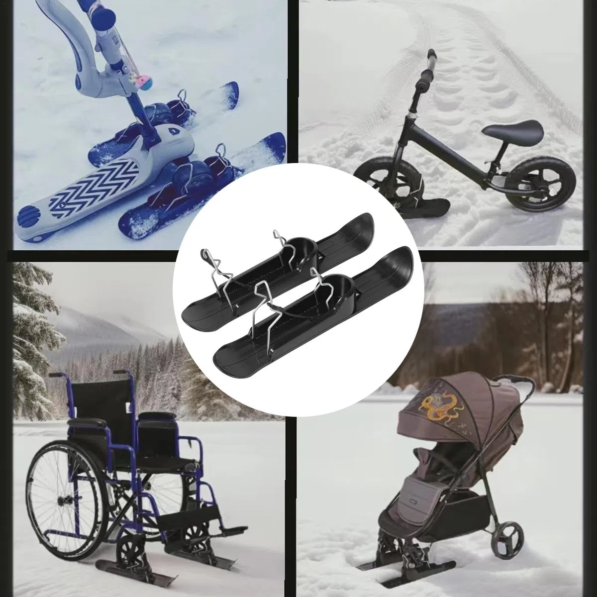 Ski Poussette Universelle, Planche De Luge À Neige D'hiver Pour Scooter Portable, Skis Pour Poussette, Ensemble De Ski De Neige, Traîneau À Neige À Cycle D'équilibre Pour Scooters Pour Champs De Neige