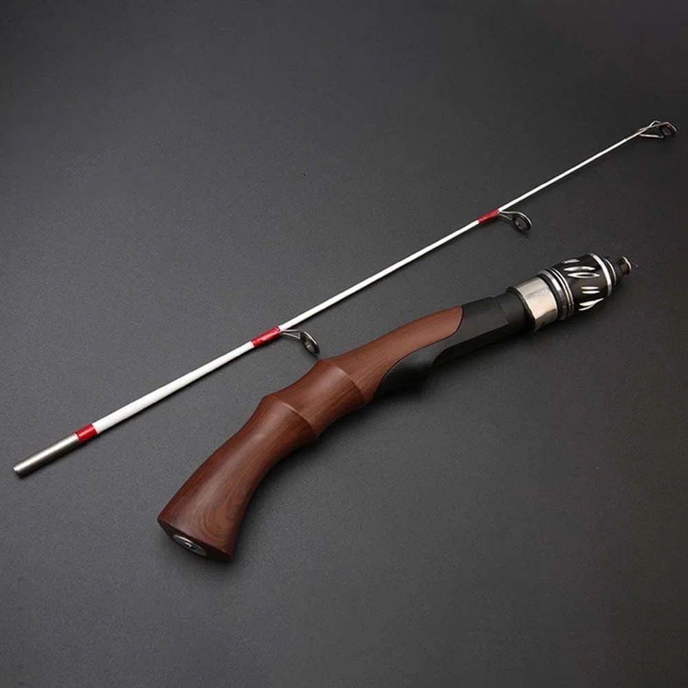 50/60/70 cm Pêche sur glace d'hiver Pêche sur glace – 2 pièces en fibre de verre, charge maximale de 3500 g, portable, haute sensibilité et récupération rapide, noir/rouge/marron