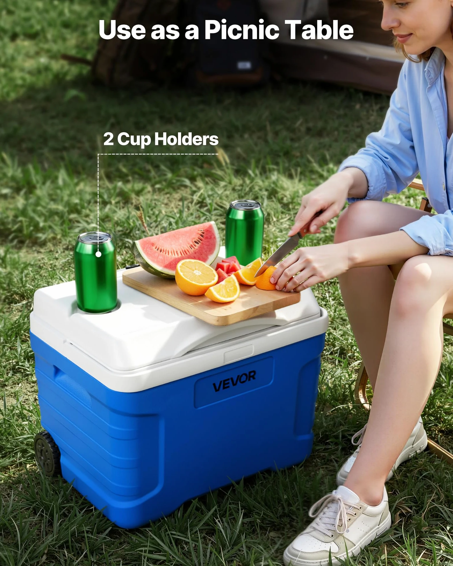 VEVOR Glacière Rigide 20 L, Glacière Passive Portable à roulettes, pour Aliments Boissons Camping Pêche Pique-Nique Barbecue Jardin, Boîte Isotherme Rigide Légère, Rétention du Froid jusqu'à 48 H