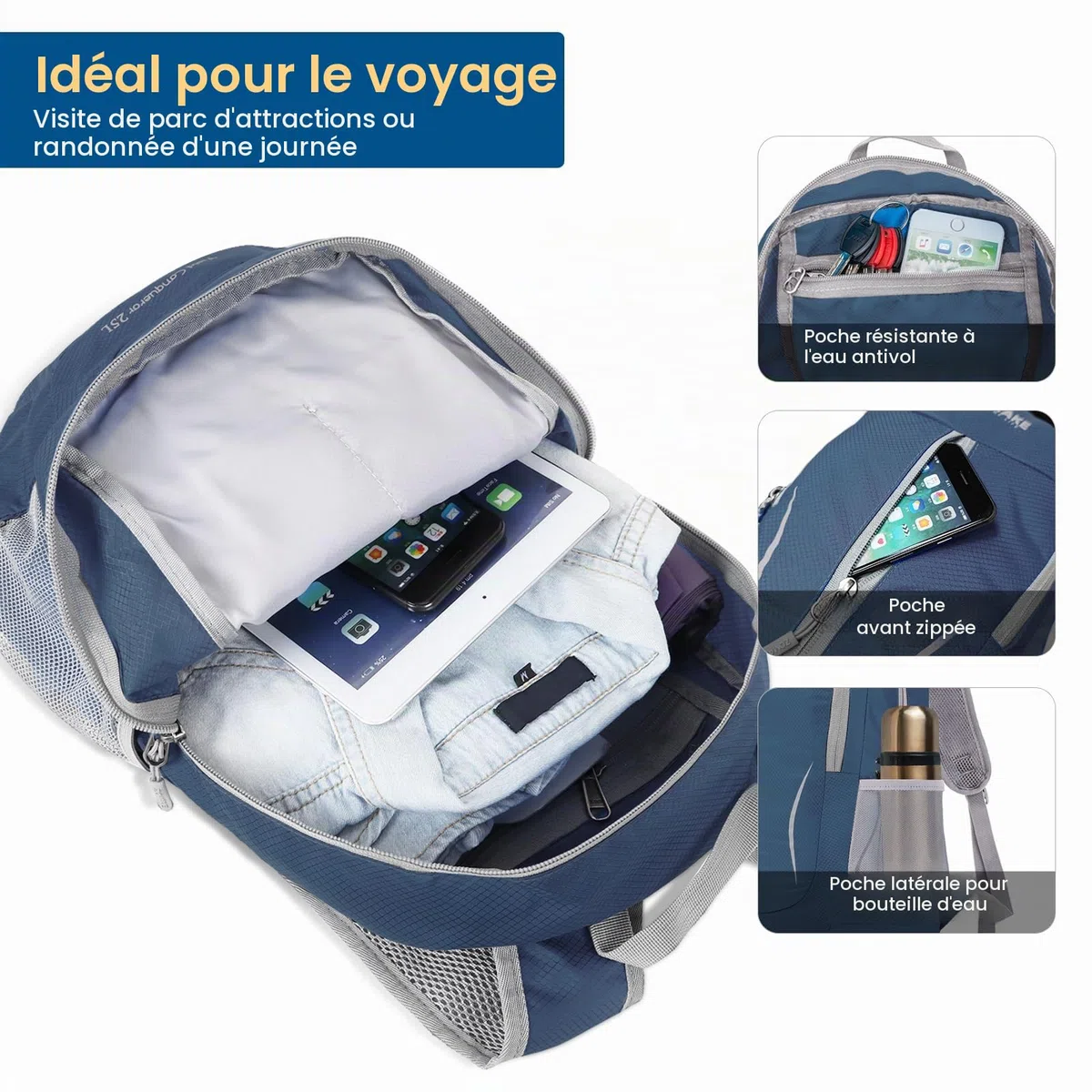 ZOMAKE Sac a Dos Pliable Ultra Léger - Sac à Dos Pliable De Randonnée Petit Packable Daypack 25L pour Femme Homme Sports Et Plein Air