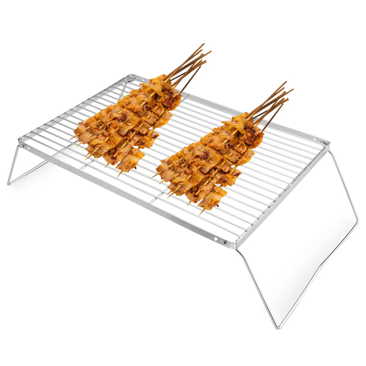 Grille pliable pour feu de camp en acier inoxydable avec hauteur réglable, équipement de cuisson portable pour feu de camp, 40 x 27 x 12,5 cm