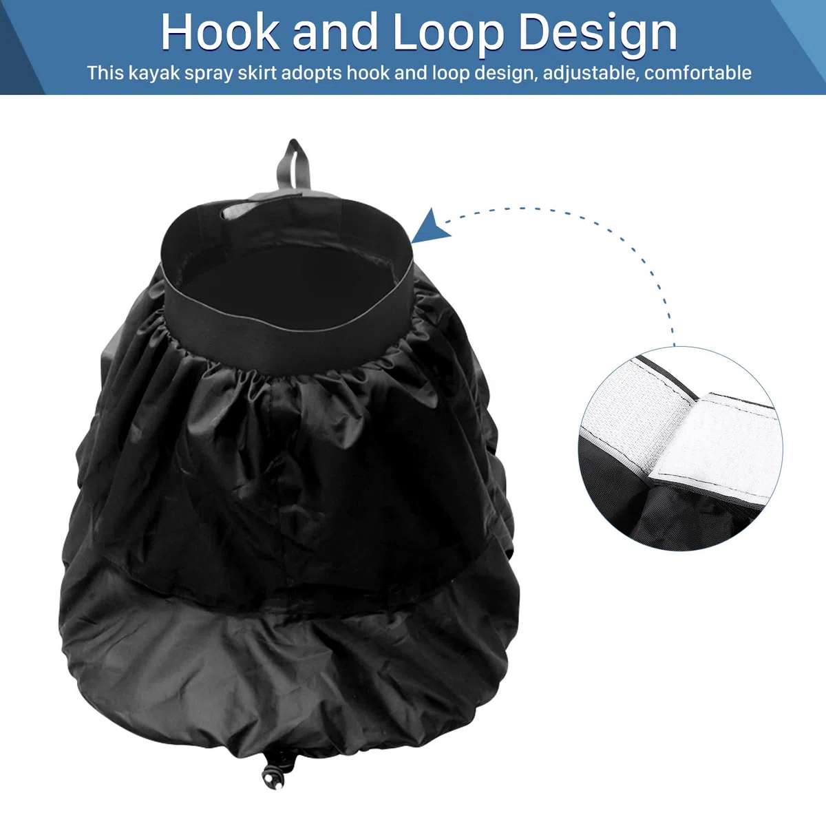 Yosoo Health Gear Jupe de pulvérisation pour Kayak, Jupe de pulvérisation en Nylon réglable Housse imperméable Kayak Accessoire Accessoire de Sports Nautiques(Black)