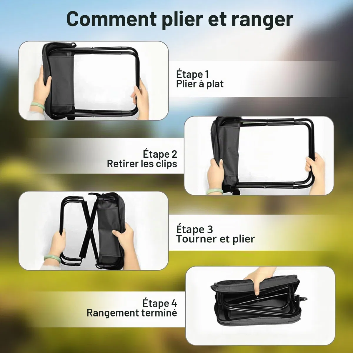 Tabouret Pliable Sac à Dos, Grand Noir - Siège Pliable Portable avec Sangle, 120kg Charge Max pour Camping, Randonnée, Pêche, Jardin, Voyage