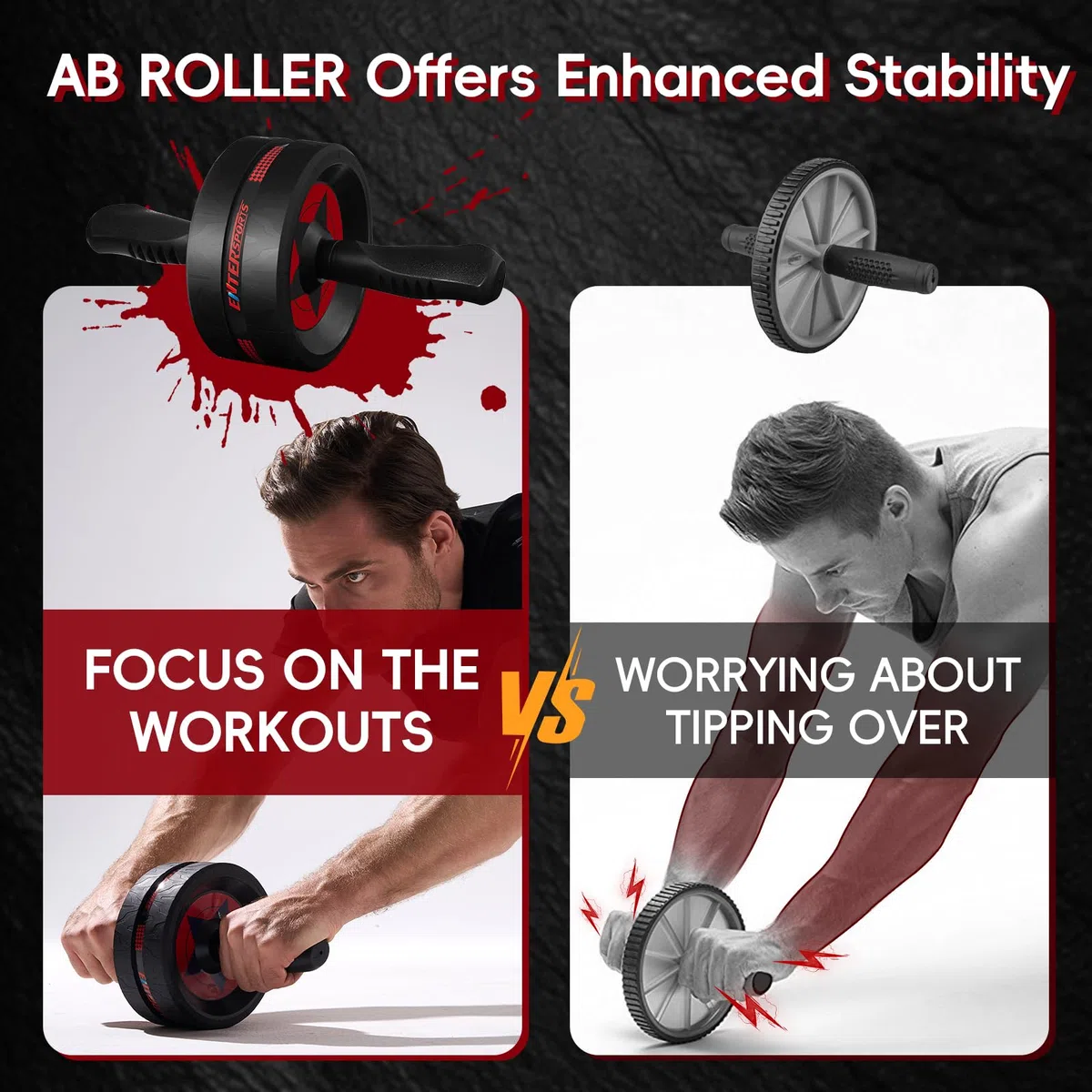 EnterSports Roue abdominale 6 en 1 avec bande de fitness, pompes, tapis pour genoux, appareils de fitness pour abdominaux - Idéal pour les hommes et les femmes à la maison