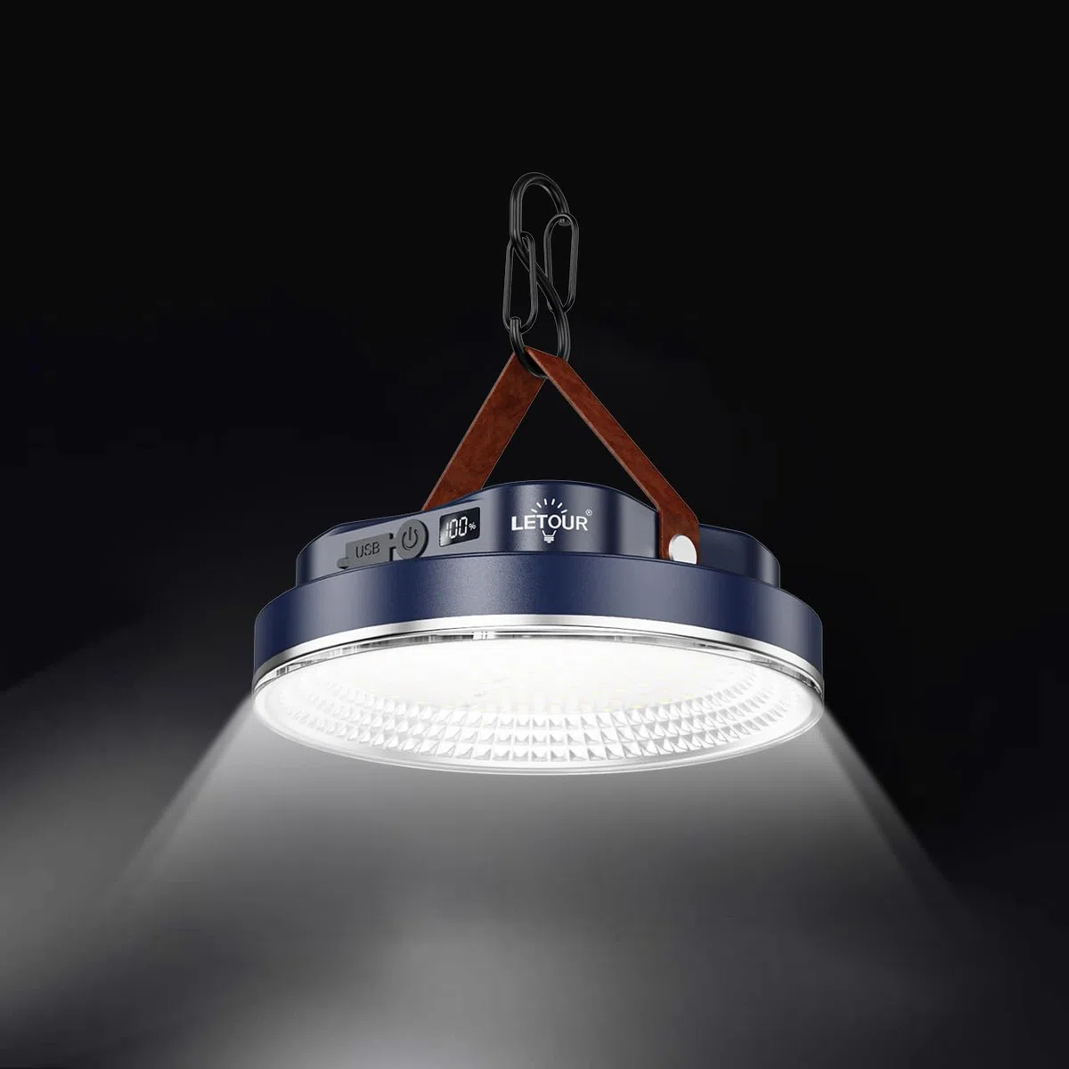 LETOUR Lampe de Camping Rechargeable, 4 Modes de Lumière Réglable Super Lumineuse, Portable avec Crochet Lampe Solaire Camping, Lanterne de Camping pour Extérieur et Urgence