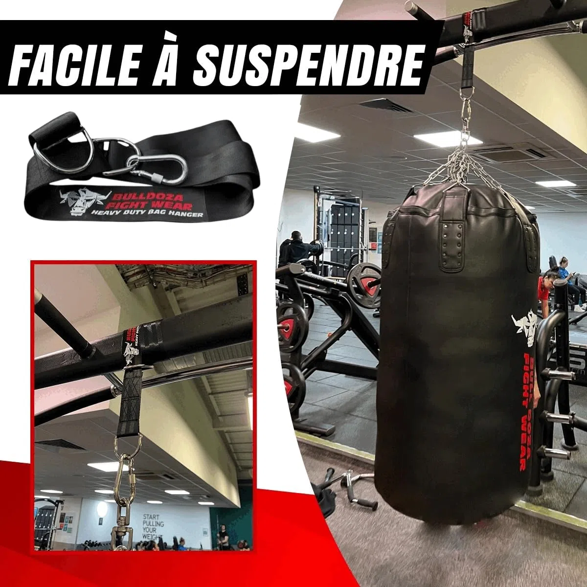 Bull Doza Fight Wear Sangle de Suspension pour Sac de Frappe - Silencieuse, résistante, antidérapante - Disponible en 3 Longueurs
