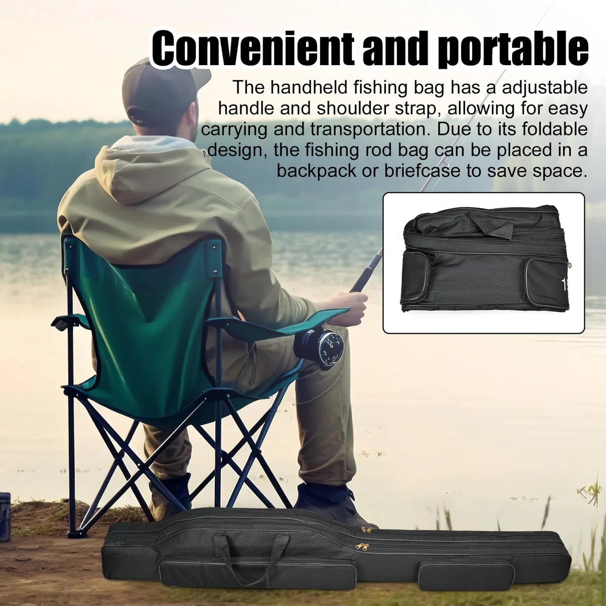 Fourreau Canne à Pêche 150 cm, Sac de Pêche 3 Couches, Housse pour Cannes à Pêche Portable Pliable, Sac Canne a Peche,Sac de Rangement pour Matériel de Pêche en Tissu Oxford