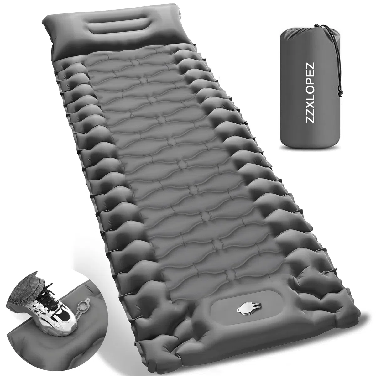 Matelas Campings Autogonflant, Matelas Camping Autogonflant Pliable avec Pompe à Pied, Matelas Gonflable Résistant à l'eau, Portable Tapis de Matelas pour Camping, Voyage, Plage, Tente