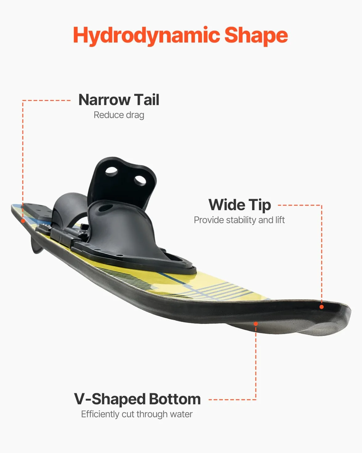 VEVOR Combo Skis Nautiques 150 cm, Matériels de Ski Nautique pour Adultes avec Fixations Réglables X-7 en Fer à Cheval et Plaque d'orteil Arrière Rembourrée, Revêtement UV Brillant, Sport sur l'eau