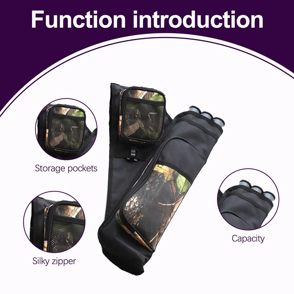 Sac de transport à 3 tubes avec poches, ceinture réglable pour la chasse, la pratique sur cible et le tir en plein air, convient aux jeunes et aux adultes