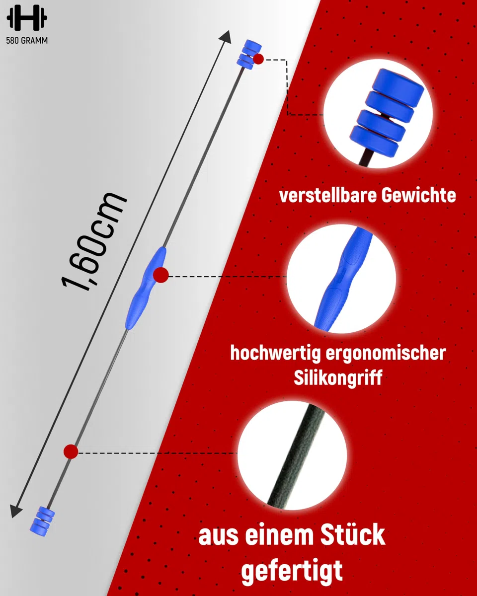 NEOLYMP Barre de fitness - Poids réglables pour battement oscillant - Barre de gymnastique - Poignée ergonomique avec structure antidérapante - Gymstick