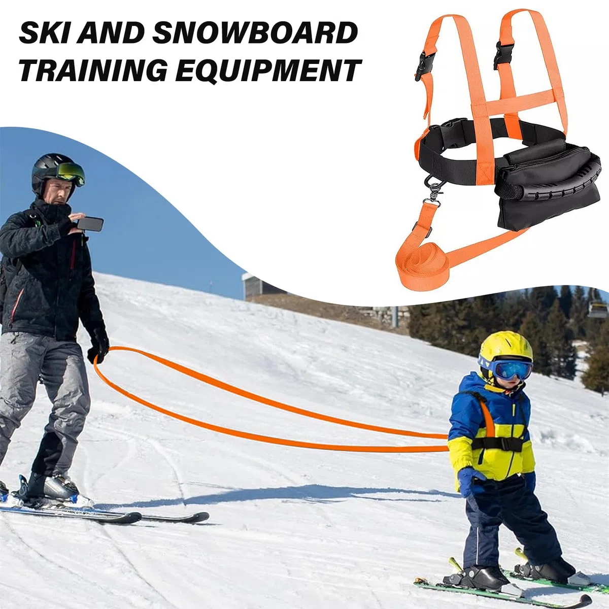 Harnais de Ski pour Enfants, Entraîneur de Harnais Ski, Harnais d'entraînement avec Laisse et Sac Amovibles, Harnais Sécurité le Ski pour Enfants, Skateboard, Ski, Entraînement de Patinage sur Glace